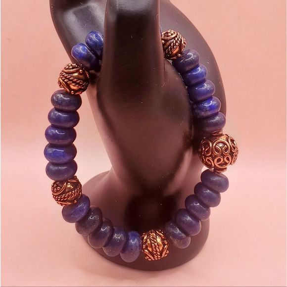 Lapis Lazuli and Copper Beaded Bracelet - Picture 2 of 6